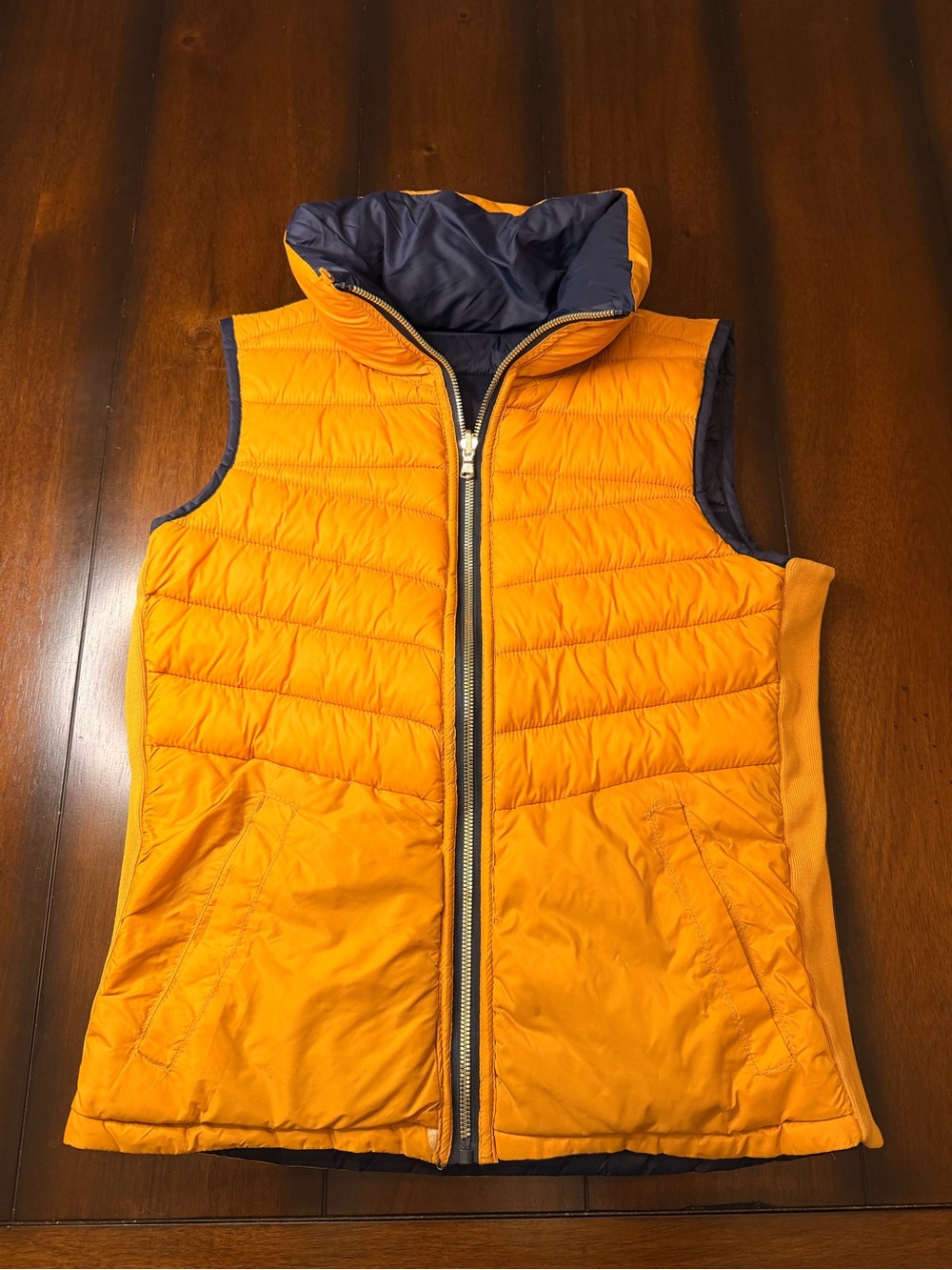 Orange Quilted Puffer Vest with Navy Lining